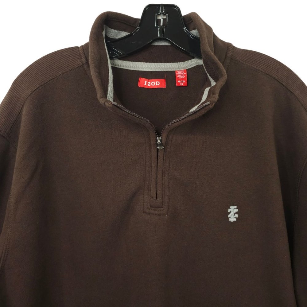 Izod Quarter Zip Sueded Fleece Pullover Sweater Sweatshirt Mens XL Brown NEW - Picture 8 of 15